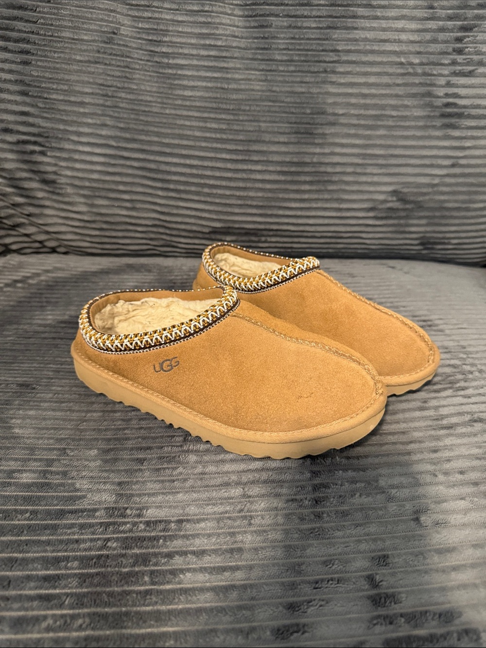 UGG Tan Suede Shearling Backless Slippers